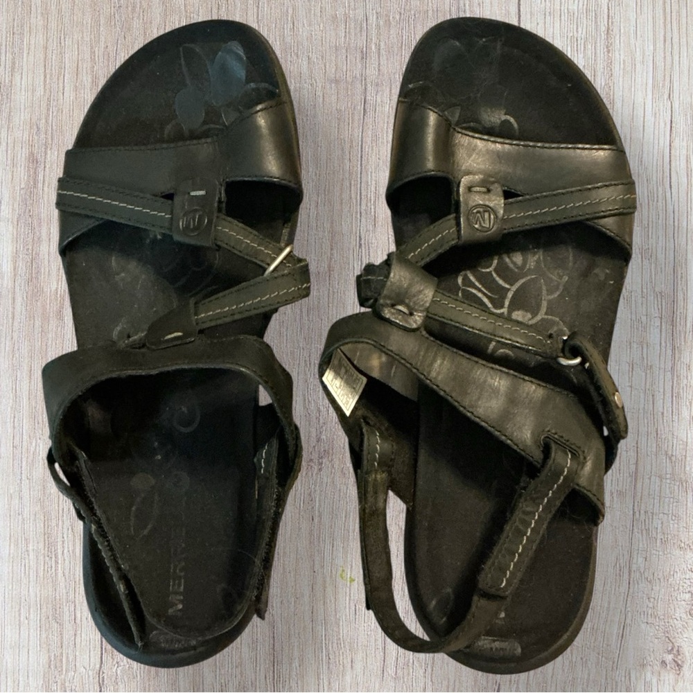 Merrell Performance Black Adjustable Strap Leathe… - image 2